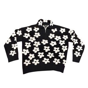 Marc Jacobs Daisy Jacquard Polo Sweater XS Black White Floral 2024
